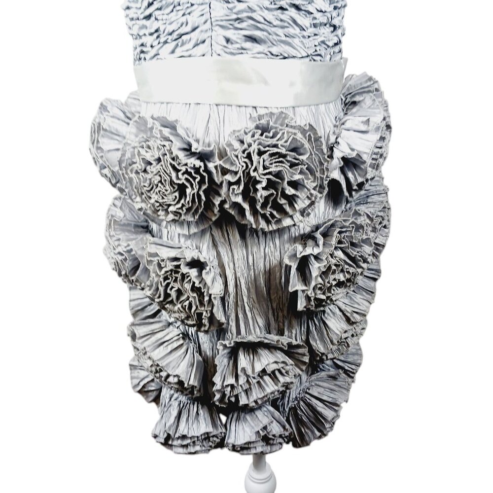Runway Fashion Couture, NWT, Elegant Silver Mini Dress, Size 8, 3D Floweret's - Picture 15 of 16